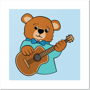 Music Bear on Guitar Posters and Art